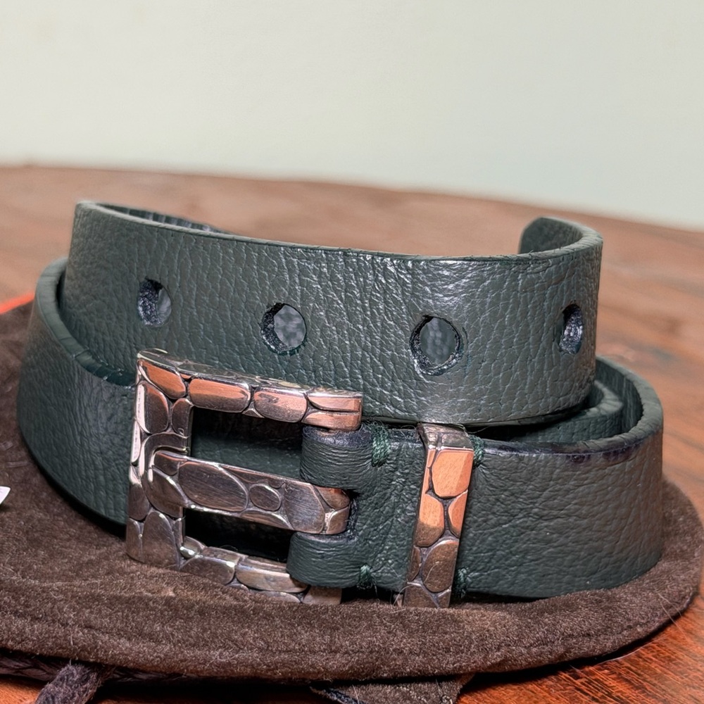 JOHN HARDY doble wrap Dark green Leather Bracelet with Sterling S buckle Size M